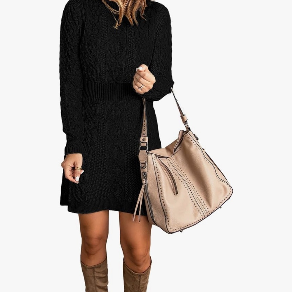 Elegant Black Cable Knit Dress